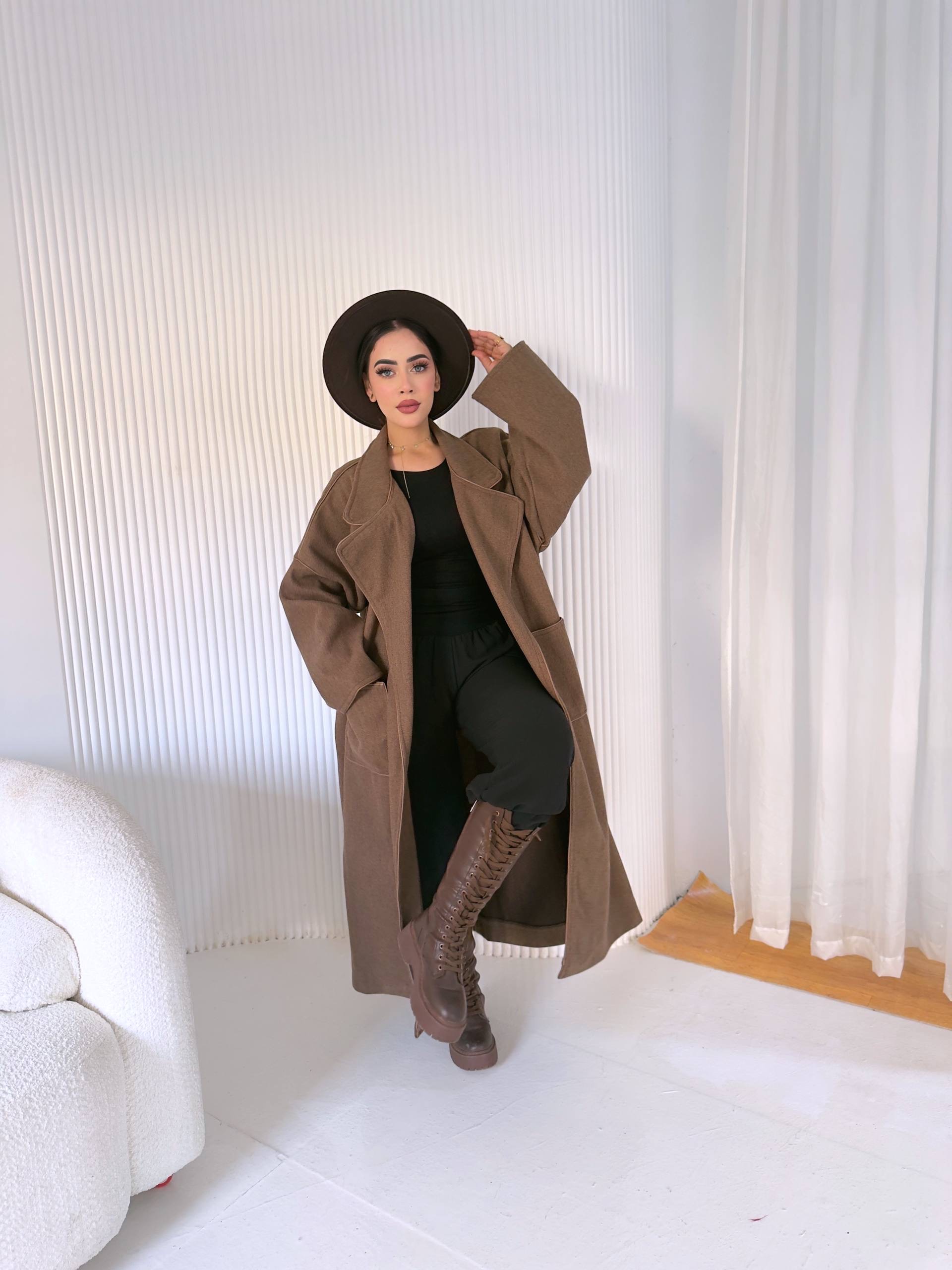 Leather-Trim Wool Coat